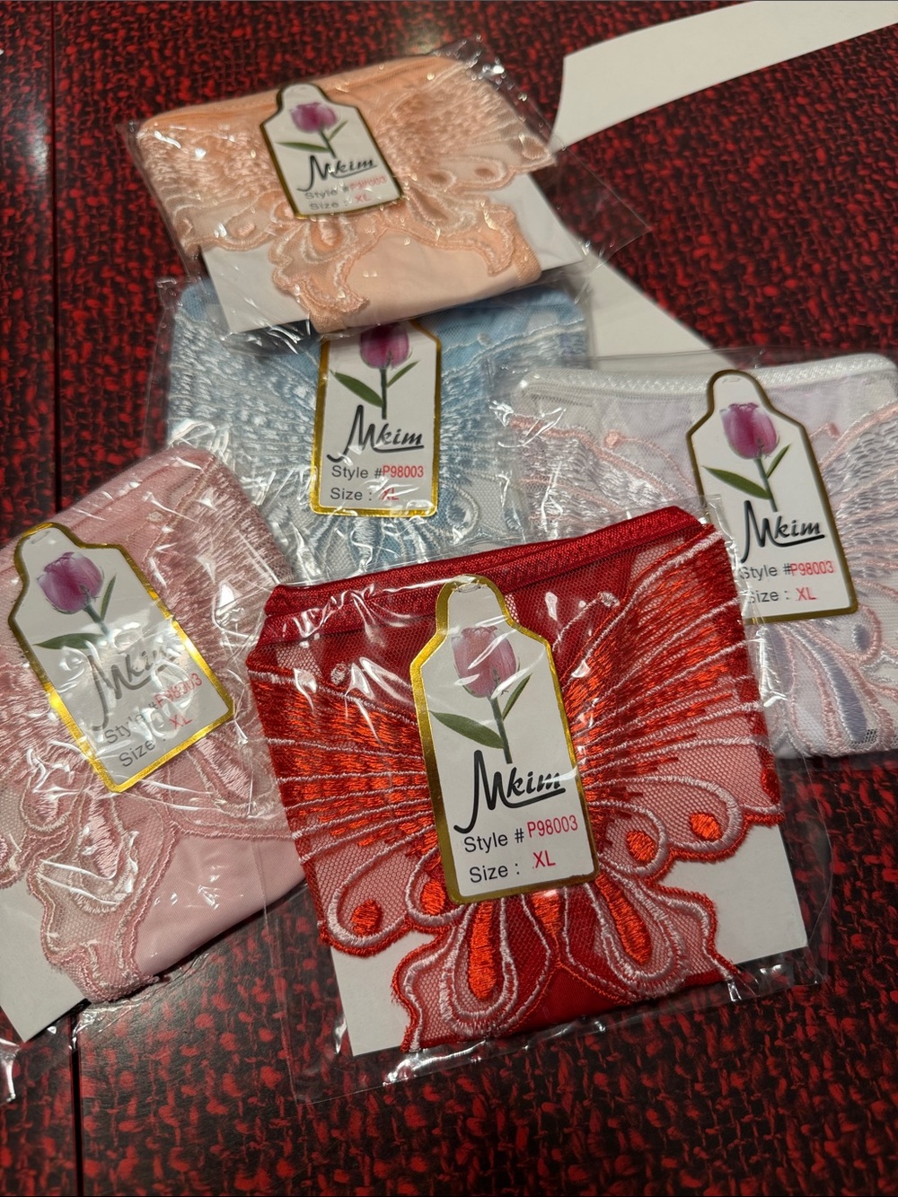 Y2K Deadstock Butterfly Thong Mkeim Panty Set – Pink, Red, Blue, Peach, White XL